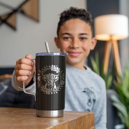 Grabado de vaso de vaca de las tierras