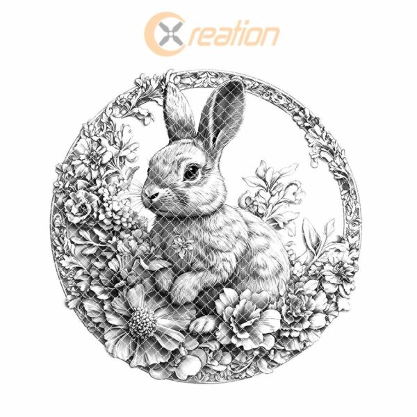 Rabbit and Flower 3D Illusion Wood Coaster Engraving