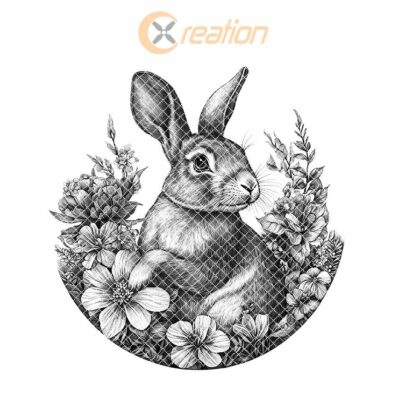 Rabbit and Flower 3D Illusion Wood Coaster Engraving