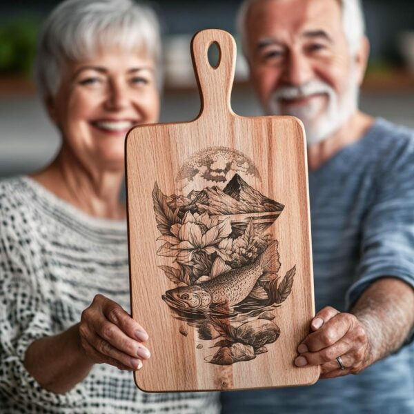 Salmon River Flower Charcuterie Board Engraving | PNG