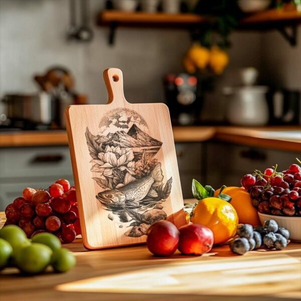 Salmon River Flower Charcuterie Board Engraving | PNG