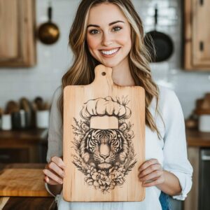 Tiger Chef 3D Illusion Charcuterie Board Engraving |