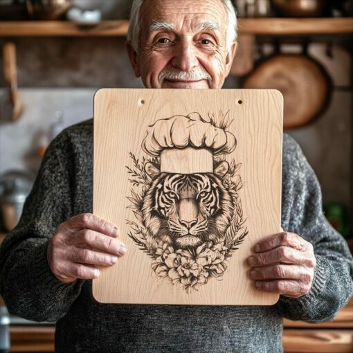Incisione di un tagliere 3D Tiger Chef Illusion