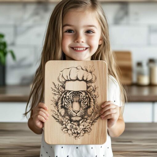 Incisione di un tagliere 3D Tiger Chef Illusion