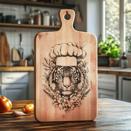 Incisione di un tagliere 3D Tiger Chef Illusion