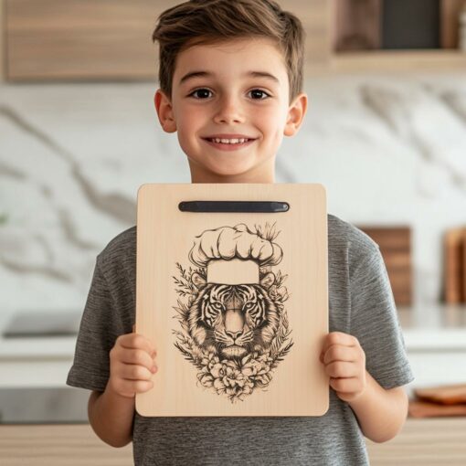 Incisione di un tagliere 3D Tiger Chef Illusion