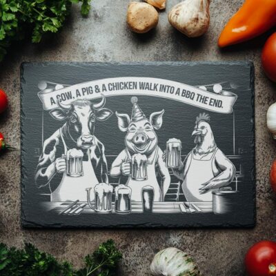 Animals Cheer File | Cow, Pig, Chicken Slate Cheese Board #001