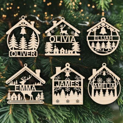 Personalized Christmas Ornament SVG | House Shape #003