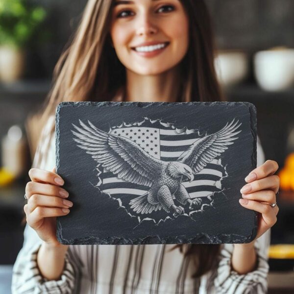 3D Eagle Flag Slate Cheese Board Engraving File