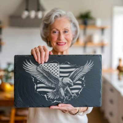 3D Eagle Flag Slate Cheese Board Engraving File