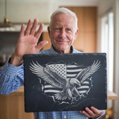 3D Eagle Flag Slate Cheese Board Engraving File