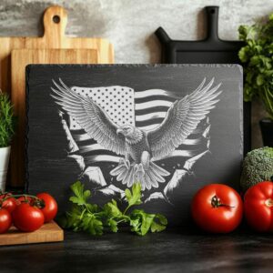 3D Eagle Flag Slate Cheese Board: Laser Engraving