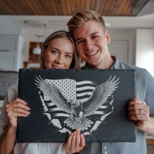 3D Eagle Flag Slate Cheese Board: Laser Engraving