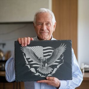 3D Eagle Flag Slate Cheese Board: Laser Engraving