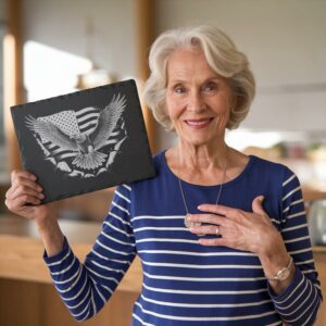 3D Eagle Flag Slate Cheese Board: Laser Engraving