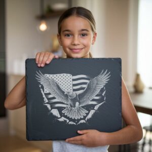 3D Eagle Flag Slate Cheese Board: Laser Engraving