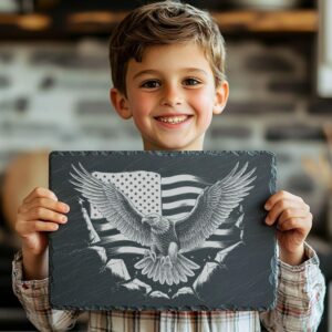 3D Eagle Flag Slate Cheese Board: Laser Engraving