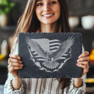 3D Eagle Flag Slate Cheese Board: Laser Engraving