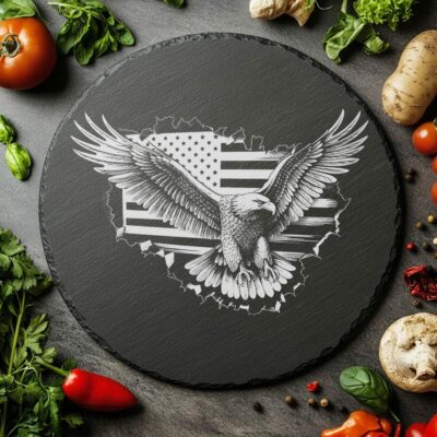 American Eagle Flag 3D Slate Cheese Board Engraving