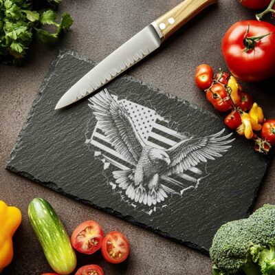 American Eagle Flag 3D Slate Cheese Board Engraving