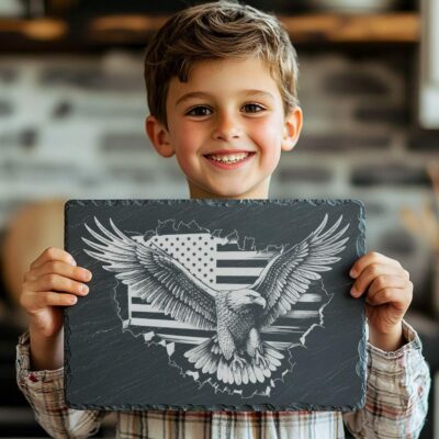 American Eagle Flag 3D Slate Cheese Board Engraving