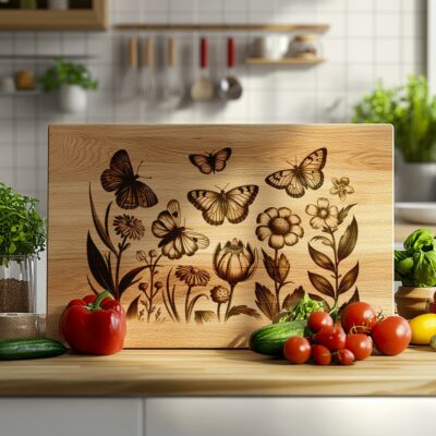 Butterfly and Flower Charcuterie Board Engraving File |