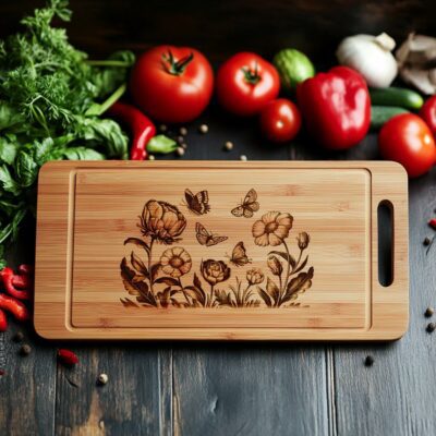 Butterfly & Flower Charcuterie Board Engraving File |