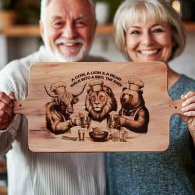 Charcuterie Board Engraving File: Highland Cow, Lion &