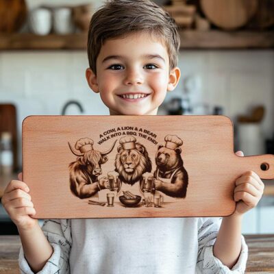 Charcuterie Board Engraving File: Highland Cow, Lion &