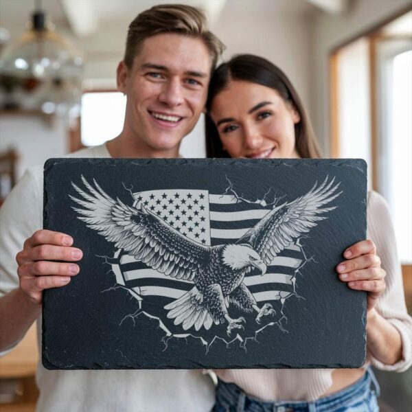 Eagle Flag 3D Illusion: Slate Cheese Board Engraving