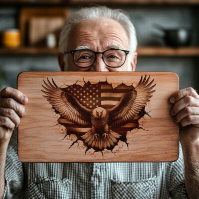 Engraved American Eagle Charcuterie Board - 3D Illusion