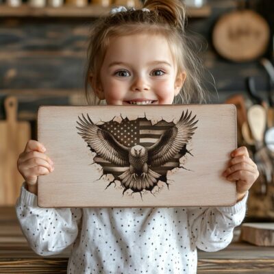 Engraved American Eagle Charcuterie Board - 3D Illusion