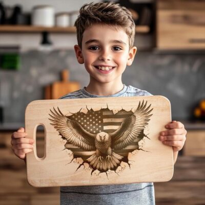 Engraved American Eagle Charcuterie Board - 3D Illusion