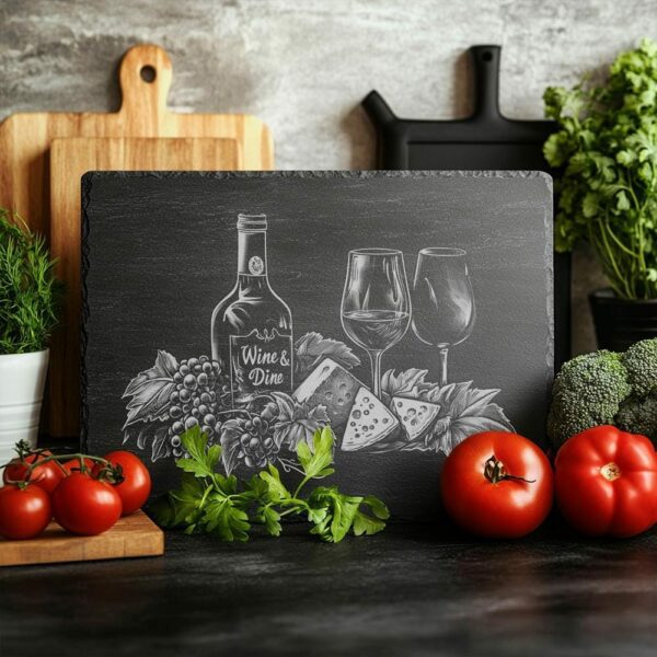 Engraved Slate Cheese Board Design for Wine &