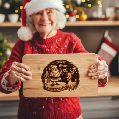 Funny Santa & Reindeer Singing Charcuterie Board Engraving