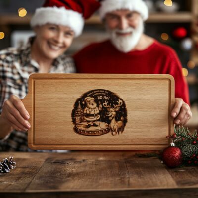 Funny Santa & Reindeer Singing Charcuterie Board Engraving