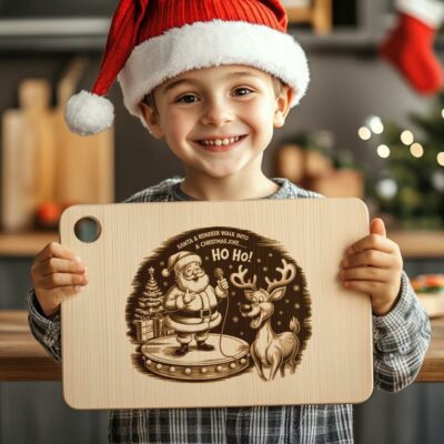 Funny Santa & Reindeer Singing Charcuterie Board Engraving