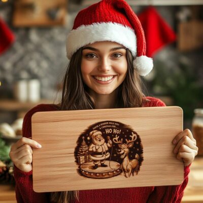 Funny Santa & Reindeer Singing Charcuterie Board Engraving