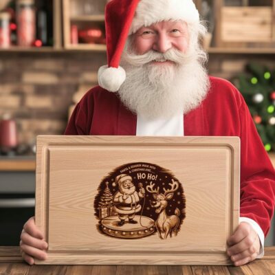 Funny Santa & Reindeer Singing Charcuterie Board Engraving