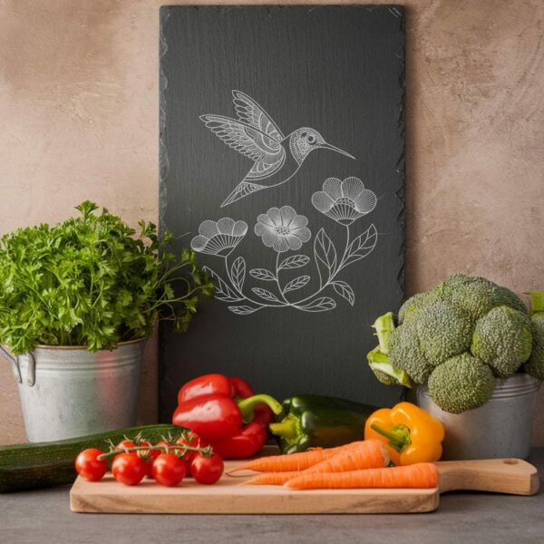 Fichier de Gravure Planche à Fromage en Ardoise Colibri & Fleurs | Décoration de Cuisine