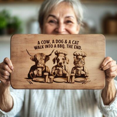 Laser Engraved Charcuterie Board File: Highland Cow, Dog,