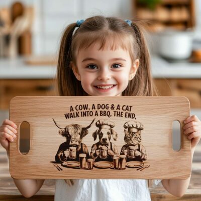 Laser Engraved Charcuterie Board File: Highland Cow, Dog,