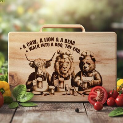 Laser Engraved Charcuterie Boards: Highland Cow, Lion, Bear