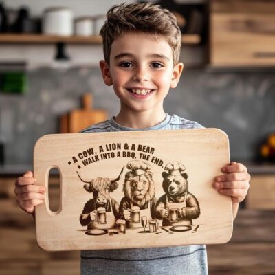 Laser Engraved Charcuterie Boards: Highland Cow, Lion, Bear