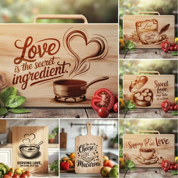 "Valentine Love Captions: 6 Charcuterie Board Engraving Files"