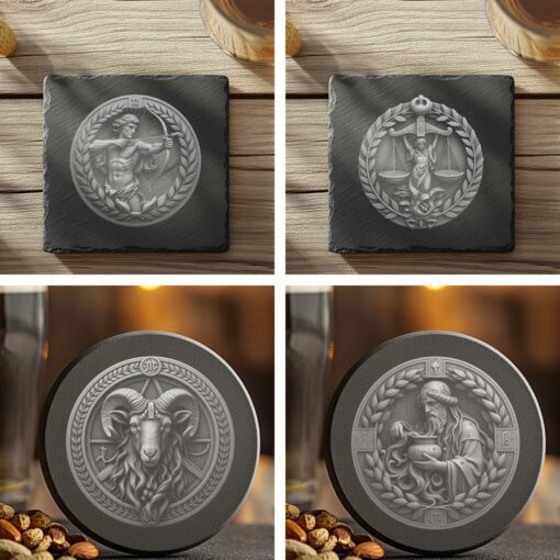 12 Disegni dell'Oroscopo Zodiacale 3D, Illusione Ottica, Coaster in Pietra Lavagna, File PNG, Decorazione Casa - immagine 3