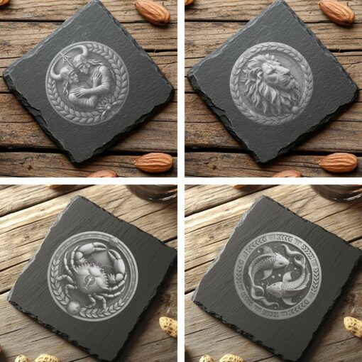 12 Disegni dell'Oroscopo Zodiacale 3D, Illusione Ottica, Coaster in Pietra Lavagna, File PNG, Decorazione Casa - immagine 4