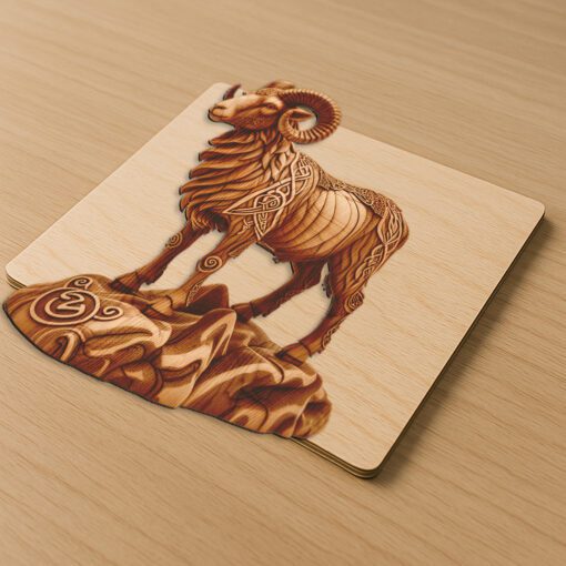 Grabado láser de ilusión de animal 3D, Diseño de Carnero sobre Roca, Plantilla de Decoración de Vida Silvestre - Imagen 4