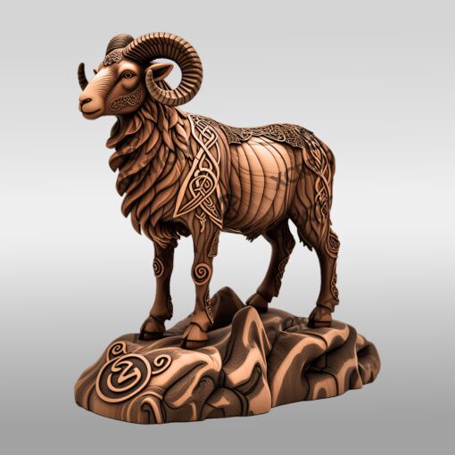 Grabado láser de ilusión de animal 3D, Diseño de Carnero sobre Roca, Plantilla de Decoración de Vida Silvestre