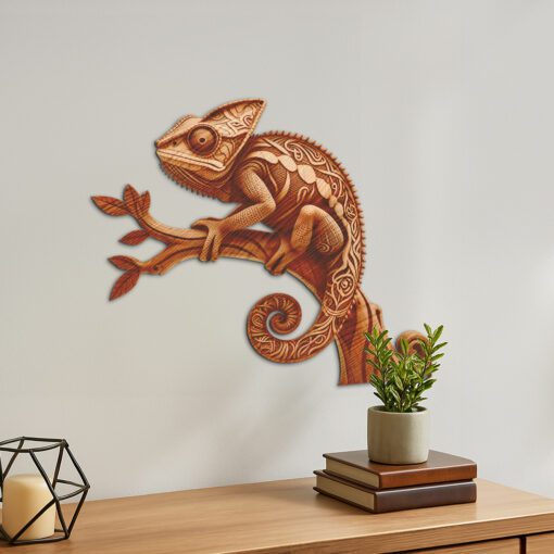 Diseño 3D para grabado láser de animales, arte único de camaleón en una rama para proyectos. - Imagen 2